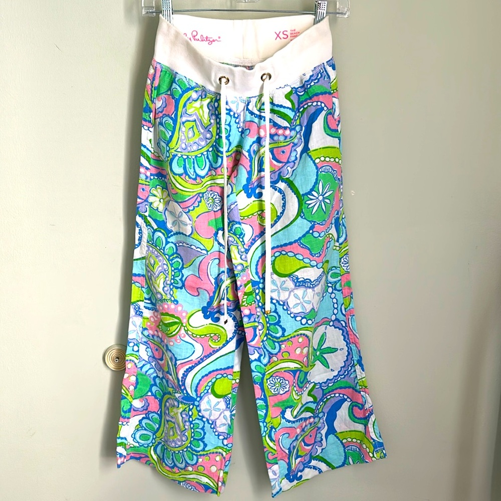 Lilly Pulitzer Wide Leg Lounge Pants in Blue, Green & Pink Paisley